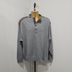 Gray Knit Sweater Tan Suede Trim Mens Sz XXL Elbow Patches Preppy Academia Retro